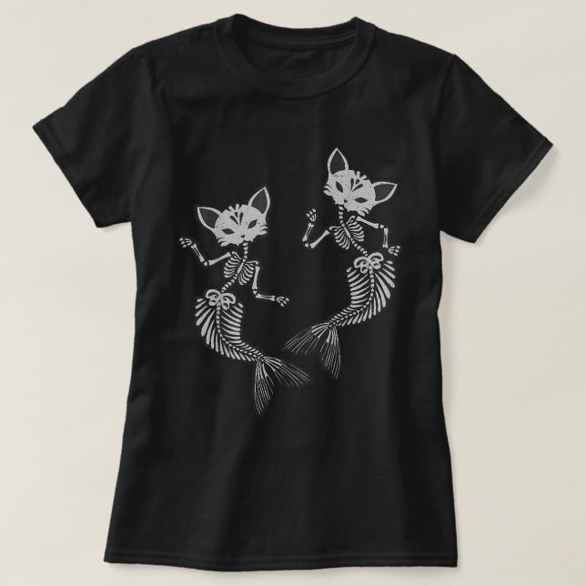 Kattunge Sjöjungfru Skeleton T-Shirt Halloween Fan (Design framsida)