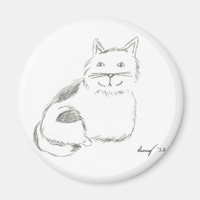 Kattunge Sketch Magnet - Rund (Framsidan)