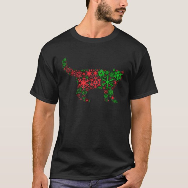 Kattunge Snöflinga Söt Katt Jul T Shirt (Framsida)