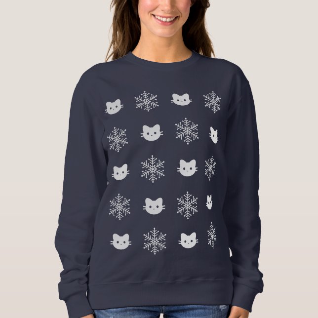 kattunge Snowflake-jultröja T Shirt (Framsida)