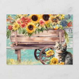 Kattunge solros sommar vykort