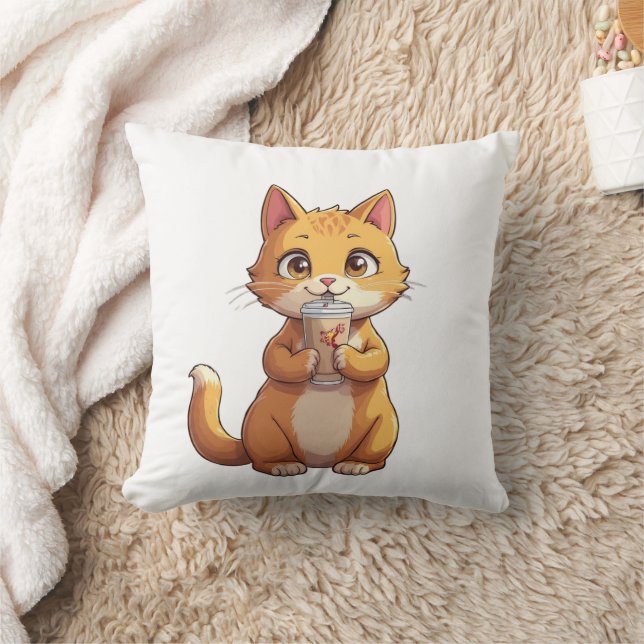 Kattunge som dricker kaffe kudde (Filt)