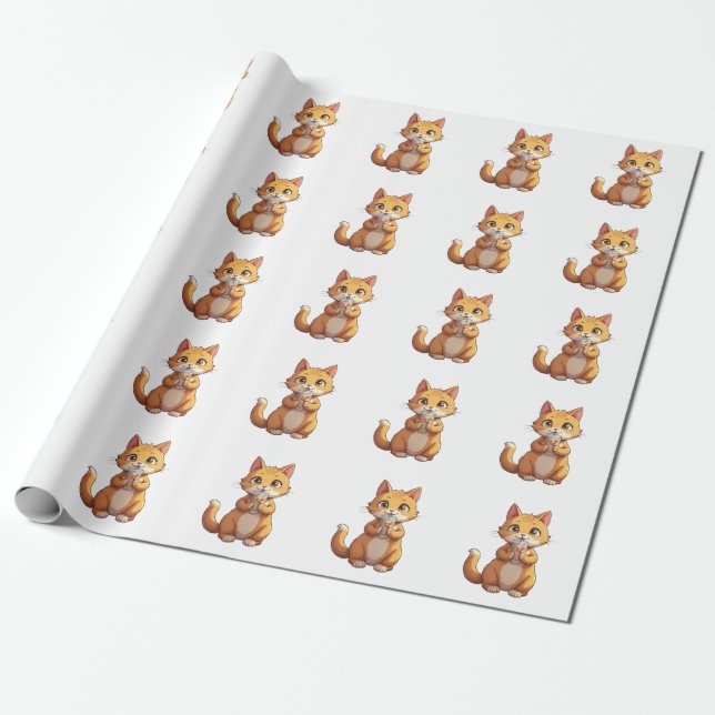 Kattunge som dricker kaffe presentpapper (Utrullad)
