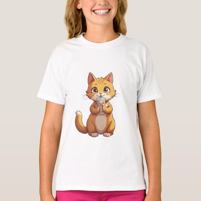 Kattunge som dricker kaffe t shirt (Framsida)