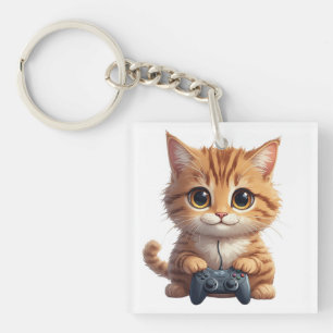 Kattunge som håller spelkontroll Gamer Katt