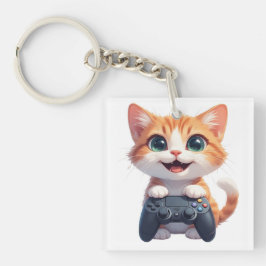 Kattunge som håller spelkontroll leende spelande k