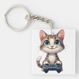 Kattunge som håller spelkontroll leende spelande k