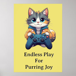 Kattunge som håller spelkontroll leende spelande k poster