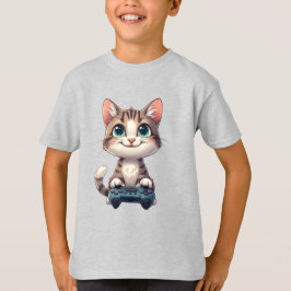 Kattunge som håller spelkontroll leende spelande k t shirt