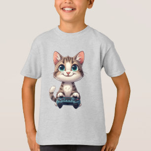 Kattunge som håller spelkontroll leende spelande k t shirt