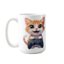 Kattunge som håller spelkontroll och ler Gamer kat