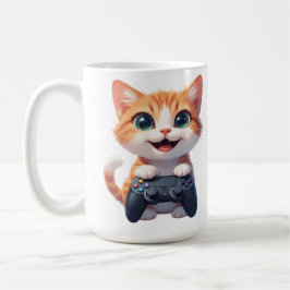 Kattunge som håller spelkontroll och ler Gamer kat Kaffemugg