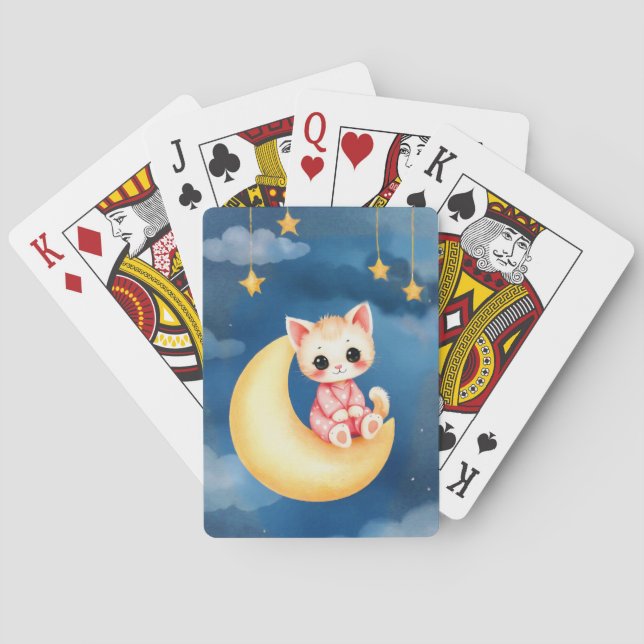 Kattunge som sitter på månen casinokort (Baksidan)