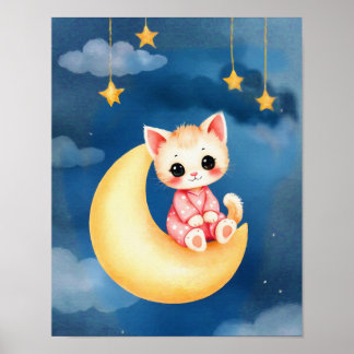 Kattunge som sitter på månen poster