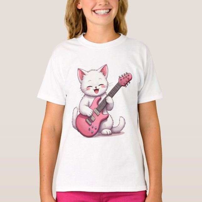 Kattunge som spelar gitarr t shirt (Framsida)