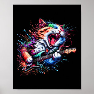 Kattunge som spelar Guitar Sten Cat Heavy Metall C Poster