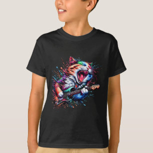 Kattunge som spelar Guitar Sten Cat Heavy Metall C T Shirt