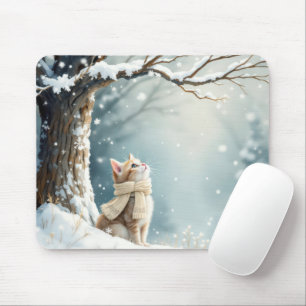 Kattunge som tittar på Snöflingor Musmatta