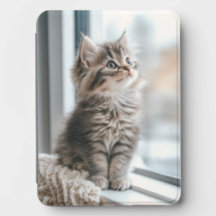 Kattunge som tittar ut genom fönstret