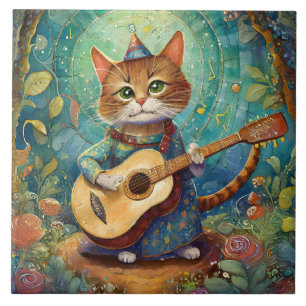 Kattunge spelar gitarr kakelplatta