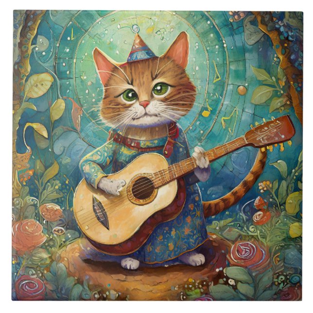 Kattunge spelar gitarr kakelplatta (Framsidan)