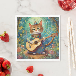 Kattunge spelar gitarr pappersservett