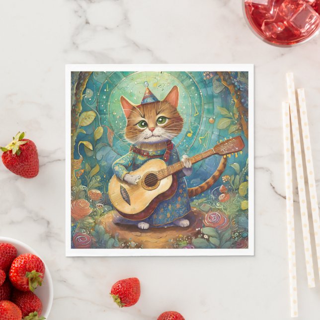 Kattunge spelar gitarr pappersservett (Insitu)