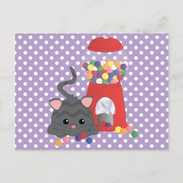 Kattunge spelar med gumbollar vykort (Framsida)