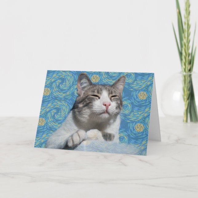 Kattunge Starry Night Notecard Meddelande (Framsida)