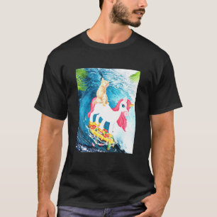 Kattunge Surfing Pizza Cats Riding Unicorn Animal T Shirt