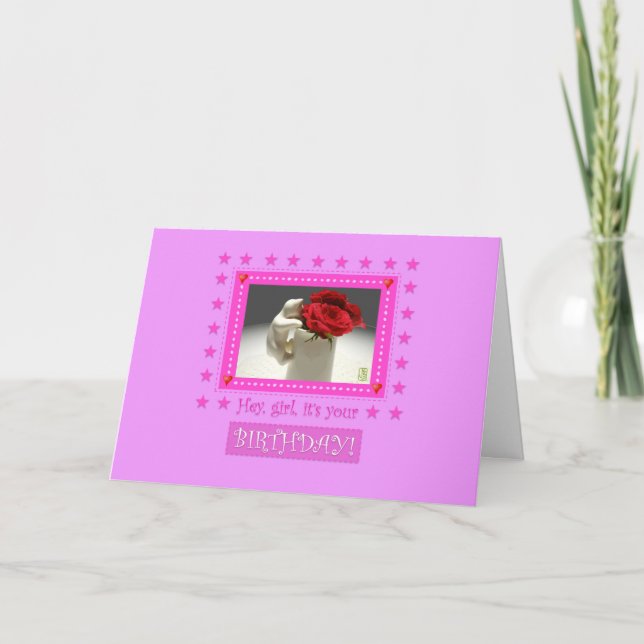 Kattunge & Tea Ro Hej flicka! Födelsedag Kort (Framsida)