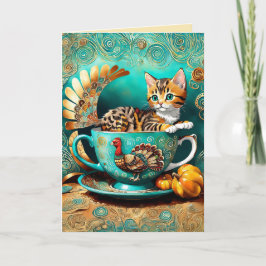 Kattunge Thanksgiving Tea Kort