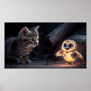 Kattunge & Ugglaposter – Whimsical Skogs Vänner Ko Poster