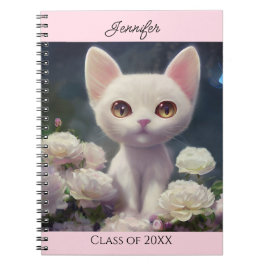 Kattunge Vit ros anpassa Namn Gift Anteckningsbok