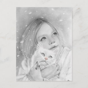 Kattunge vykort för första snö-flickan