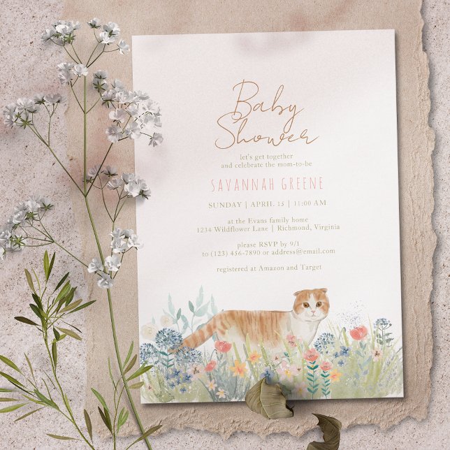 Kattunge Wildblommor | Neutralt Vår Baby Shower Inbjudningar (Skapare uppladdad)