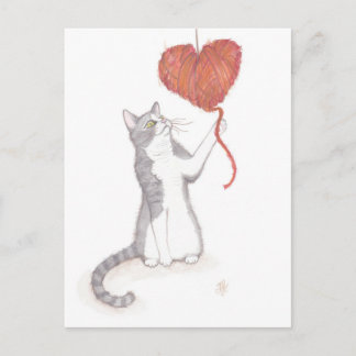 Kattunge & Yarn Heart Valentine Helg Vykort