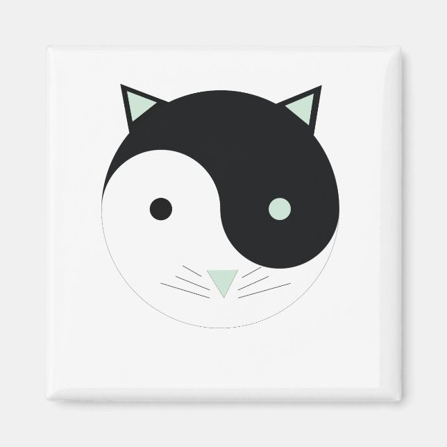 Kattunge Yin Yang med Mint Grönt , Black and White Magnet (Framsidan)