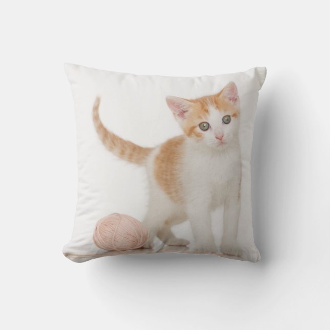Kattungen bredvid boll av stränger kudde (Framsida)