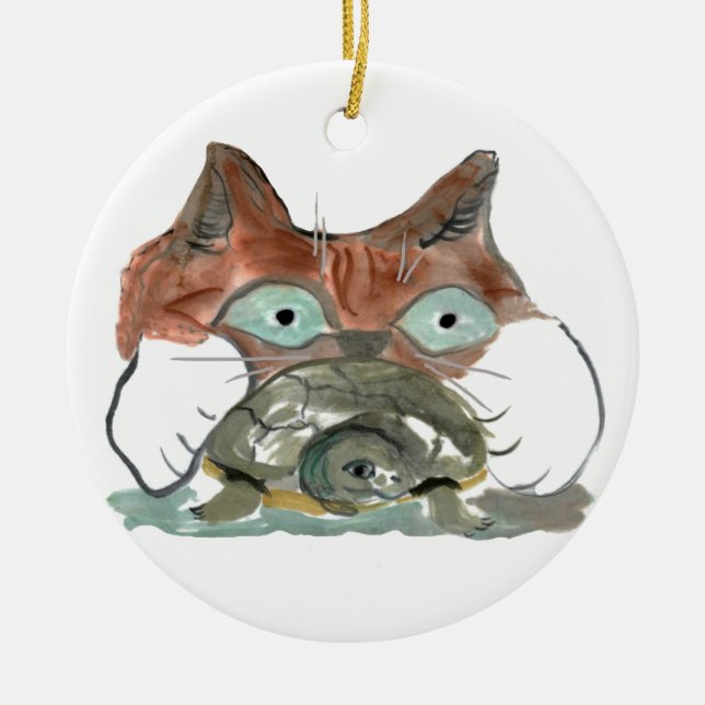 Kattungen griper hans sköldpaddaPal Julgransprydnad Keramik (Framsidan)