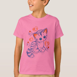 Kattungen med hjärtor & virvlar runt t-shirt