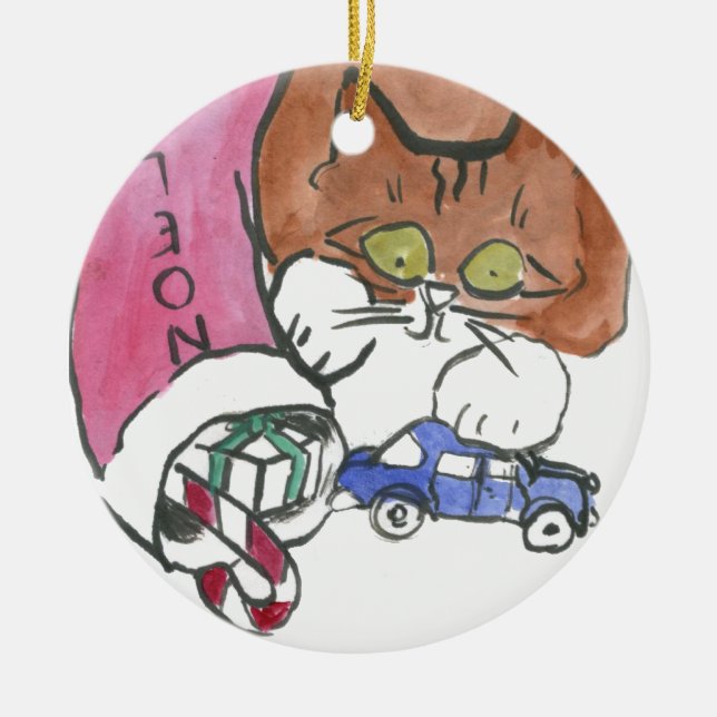 Kattungen plundrar julstrumpan julgransprydnad keramik (Framsidan)