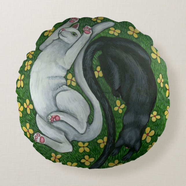 Kattungen Ying/Yang kudder Rund Kudde (Framsidan)
