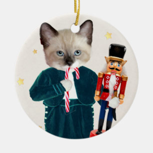 Kattungenötknäppareprydnad Julgransprydnad Keramik