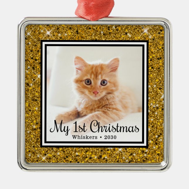 Kattungens 1:a julfoto julgransprydnad metall (Framsidan)