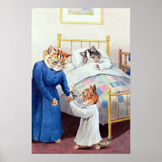 Kattungens läggdags, Louis Wain Poster (Framsidan)