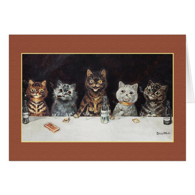 KATTUNGKARLPARTY, vintage Louis Wain Hälsningskort (Framsidan Horizontal)