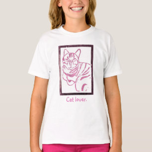 Kattutskrift i ram, rosa och vita, stripade, skjor t shirt
