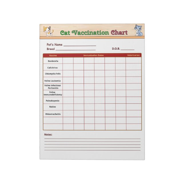 Kattvaccinationsschema Anteckningsblock (Roterad)