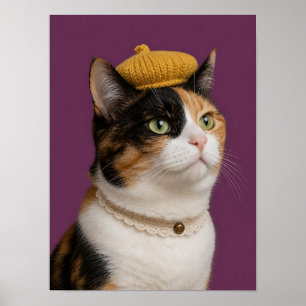Kattväggkonst med trefärgad katt — Prydlig bibliot Poster